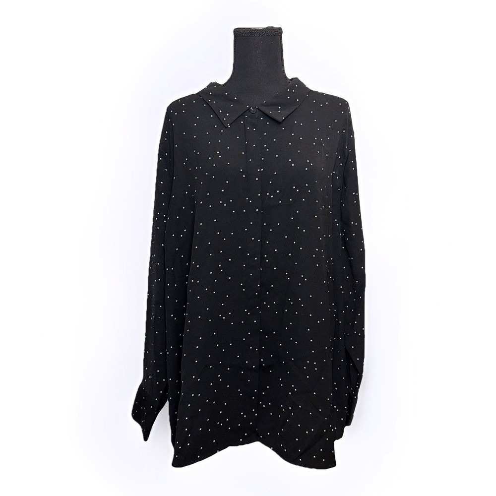 Dark‎ Academia Angels Black Long Sleeve Button Down Blouse Plus Size 3X